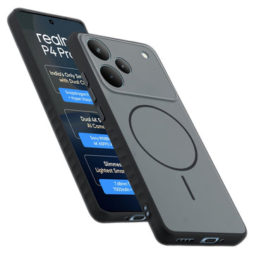 Matte Silicone Dual Color Back Cover with Metal Buttons & Ring Design for Realme P4 Pro 5G