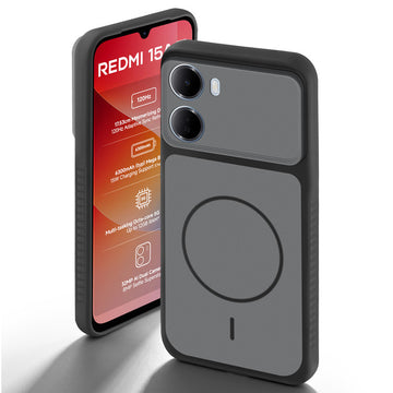 Black back cover for Redmi 15A 5G with camera cut protection and ring design on back side.