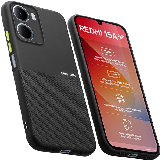 Premium Silicone Textured Case With Camera Protection & Inner Microfiber Lining Back Cover For Redmi 15A 5G