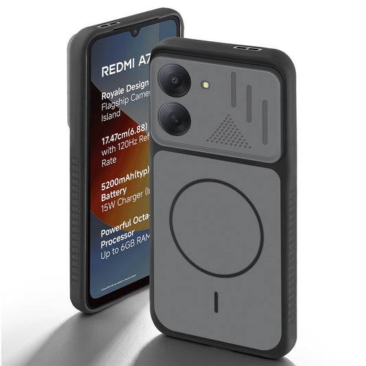 Black back cover for Redmi A7 4G with camera cut protection and ring design on back side.
