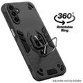 Dual layer shockproof back cover with 360° rotatable ring grip for Samsung A17 5G