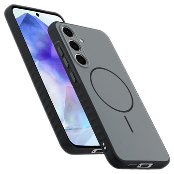Matte Silicone Dual Color Back Cover with Metal Buttons & Ring Design for Samsung A55 5G