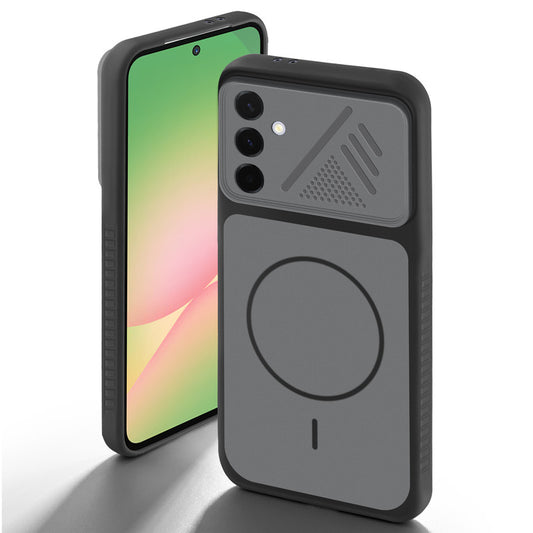 Black back cover for Samsung A56 5G with camera cut protection and ring design on back side.