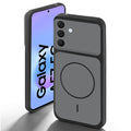 Black back cover for Samsung A57 5G with camera cut protection and ring design on back side.