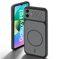 Black back cover for Samsung F07 with camera cut protection and ring design on back side.