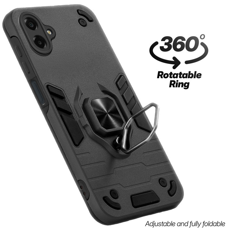 Dual layer shockproof back cover with 360° rotatable ring grip for Samsung M07