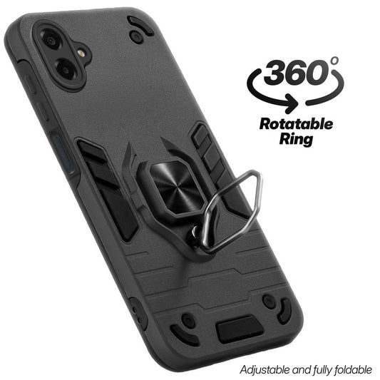 Dual layer shockproof back cover with 360° rotatable ring grip for Samsung M07