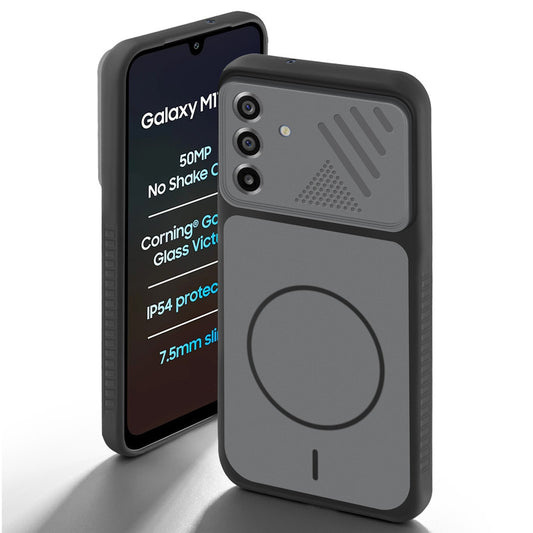 Black back cover forSamsung M17 5G with camera cut protection and ring design on back side.