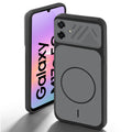 Black back cover for Samsung M17e 5G with camera cut protection and ring design on back side.
