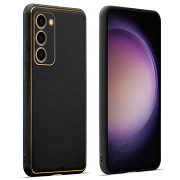 Premium Leather Texture Case with Gold Electroplated Border for Samsung S23 Plus 5G