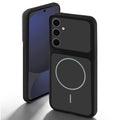 Black back cover for Samsung S24 FE 5G with camera cut protection and ring design on back side.