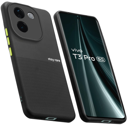 Premium Silicone Textured Case With Camera Protection & Inner Microfiber Lining Back Cover For Vivo T3 Pro 5G