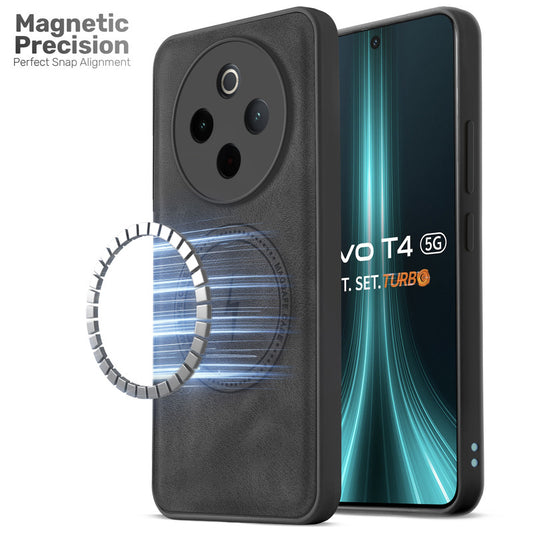 Refined PU Leather Case for Vivo T4 5G , with Support for MagSafe & Wireless Accessories