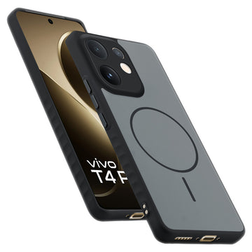 Matte Silicone Dual Color Back Cover with Metal Buttons & Ring Design for Vivo T4 Pro 5G