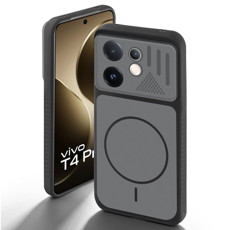 Black back cover for Vivo T4 Pro 5G with camera cut protection and ring design on back side.