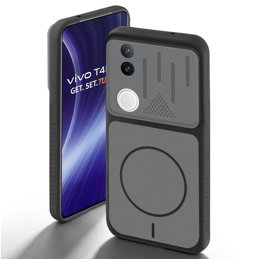 Black back cover for Vivo T4R 5G with camera cut protection and ring design on back side.