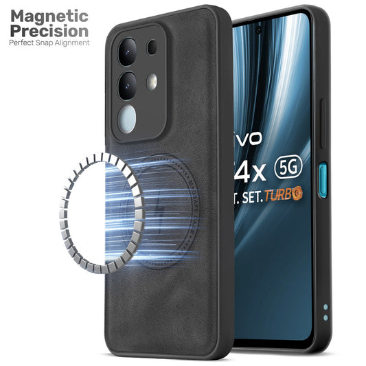 Refined PU Leather Case for Vivo T4x 5G , with Support for MagSafe & Wireless Accessories