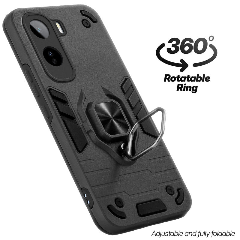 Dual layer shockproof back cover with 360° rotatable ring grip for Vivo T5 Pro 5G
