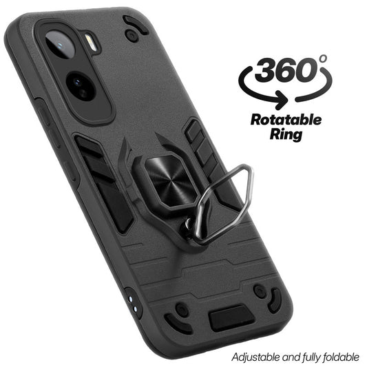 Dual layer shockproof back cover with 360° rotatable ring grip for Vivo T5 Pro 5G