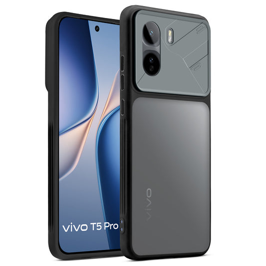 Premium Frosted Back Cover with Textured Camera Design & Metal-Look Buttons for Vivo T5 Pro 5G