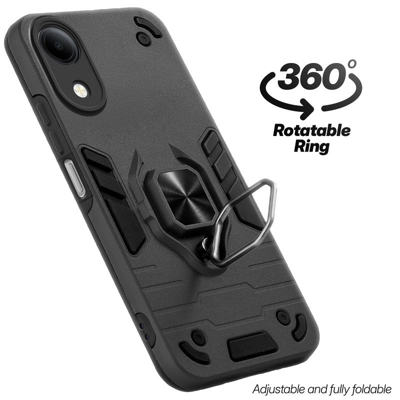 Dual layer shockproof back cover with 360° rotatable ring grip for Vivo T5e 5G