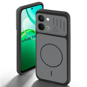 Black back cover for Vivo T5x 5G with camera cut protection and ring design on back side.