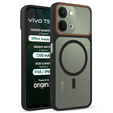 Premium Magnetic Case for Vivo T5x 5G with Frosted Back, Soft Silicone Edges & Raised Camera Protection
