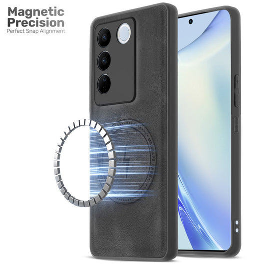 Refined PU Leather Case for Vivo V27 5G , with Support for MagSafe & Wireless Accessories