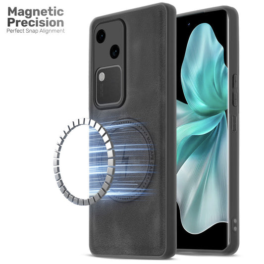 Refined PU Leather Case for Vivo V30 5G , with Support for MagSafe & Wireless Accessories