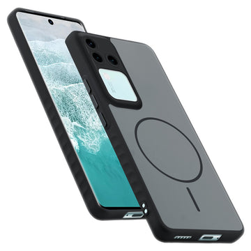 Matte Silicone Dual Color Back Cover with Metal Buttons & Ring Design for Vivo V30 Pro 5G