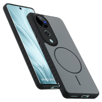 Matte Silicone Dual Color Back Cover with Metal Buttons & Ring Design for Vivo V40 Pro 5G