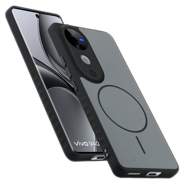 Matte Silicone Dual Color Back Cover with Metal Buttons & Ring Design for Vivo V40 5G