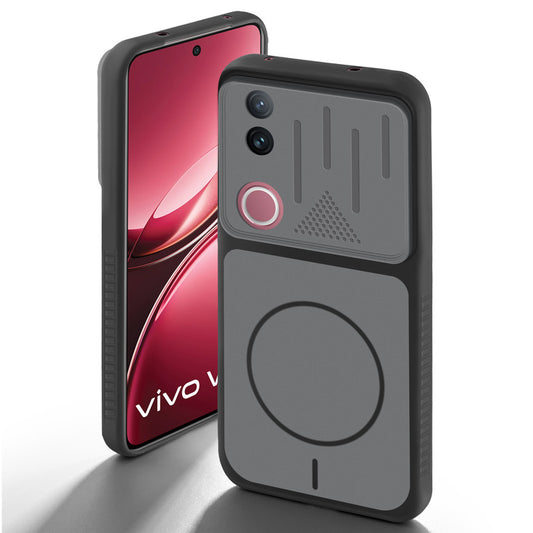 Black back cover for Vivo V50 5G with camera cut protection and ring design on back side.