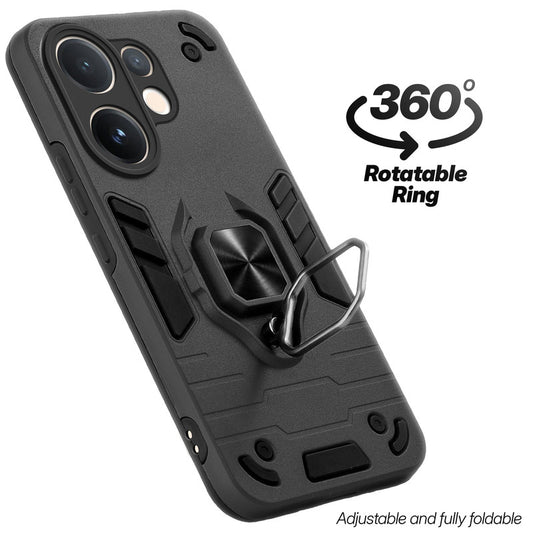 Dual layer shockproof back cover with 360° rotatable ring grip for Vivo V60 5G