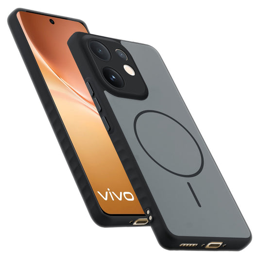 Matte Silicone Dual Color Back Cover with Metal Buttons & Ring Design for Vivo V60 5G