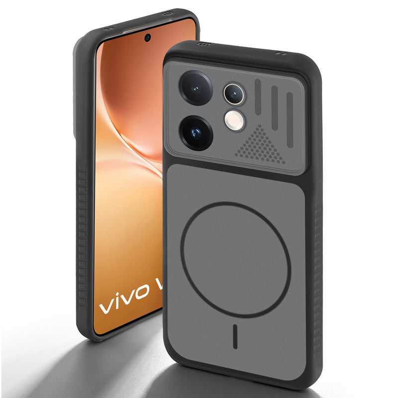 Black back cover for Vivo V60 5G with camera cut protection and ring design on back side.