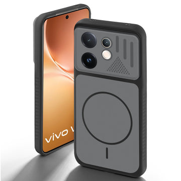 Black back cover for Vivo V60 5G with camera cut protection and ring design on back side.