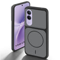 Black back cover for Vivo V70 FE 5G with camera cut protection and ring design on back side.