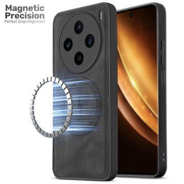 Refined PU Leather Case for Vivo X100 5G , with Support for MagSafe & Wireless Accessories