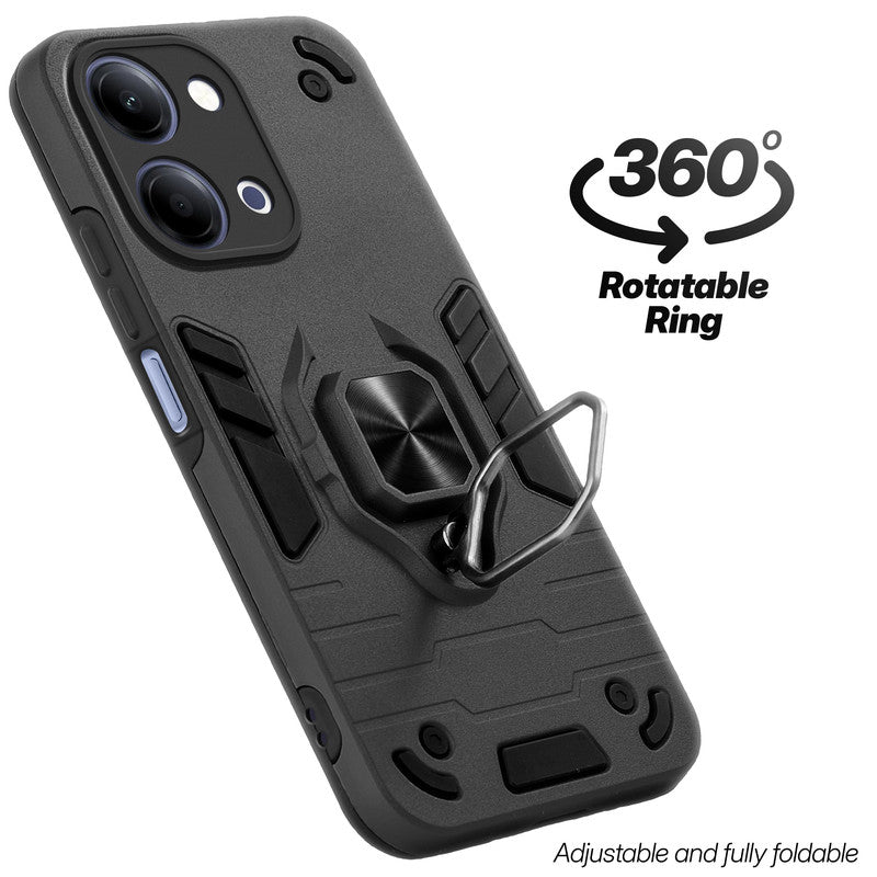 Dual layer shockproof back cover with 360° rotatable ring grip for Vivo Y05 4G