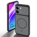 Black back cover for Vivo Y11 5G with camera cut protection and ring design on back side.