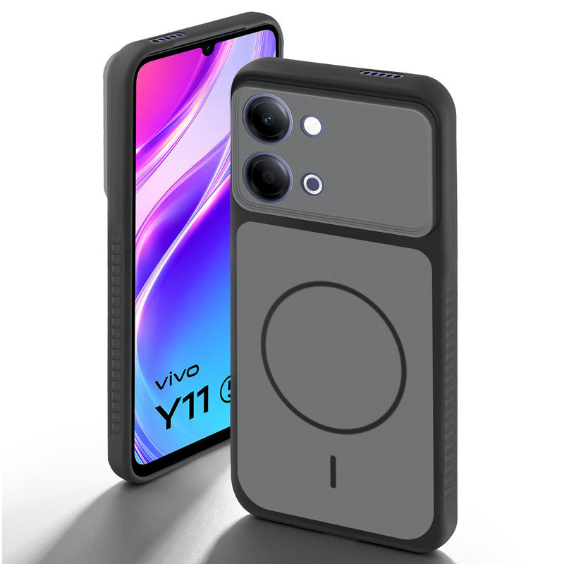 Black back cover for Vivo Y11 5G with camera cut protection and ring design on back side.