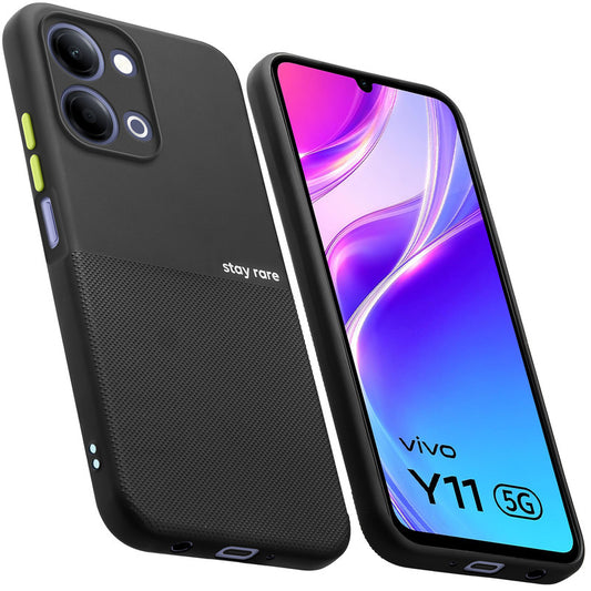 Premium Silicone Textured Case With Camera Protection & Inner Microfiber Lining Back Cover For Vivo Y11 5G