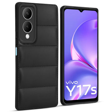 Leather Textured Back Cover for Vivo Y17s, Shockproof Case with Camera Protection