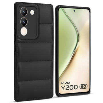 Leather Textured Back Cover for Vivo Y200 5G, Shockproof Case with Camera Protection