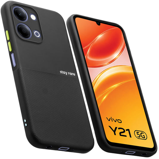 Premium Silicone Textured Case With Camera Protection & Inner Microfiber Lining Back Cover For Vivo Y21 5G