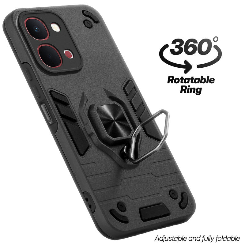 Dual layer shockproof back cover with 360° rotatable ring grip for Vivo Y31T 5G