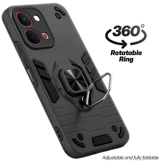 Dual layer shockproof back cover with 360° rotatable ring grip for Vivo Y31T 5G