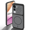 Black back cover for Vivo Y400 Pro 5G with camera cut protection and ring design on back side.