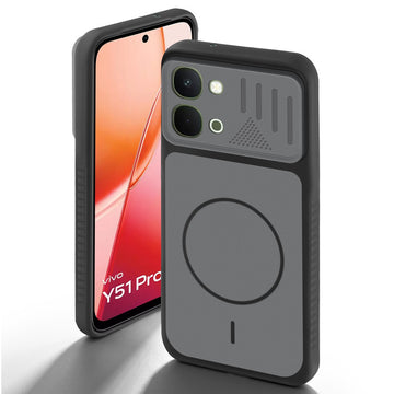Black back cover for Vivo Y51 Pro 5G with camera cut protection and ring design on back side.